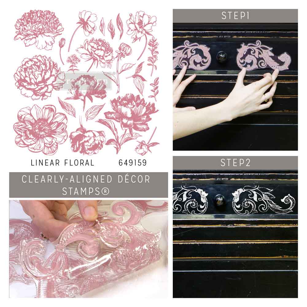 CLEARLY-ALIGNED DÉCOR STAMPS – Linear Floral – 12×12 clear cling