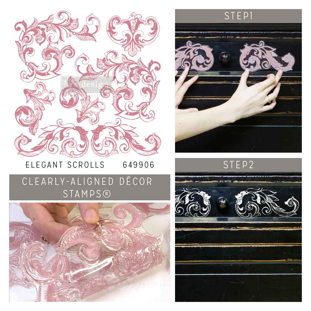 CLEARLY-ALIGNED DÉCOR STAMPS – Elegant Scrolls – 12×12 clear cling