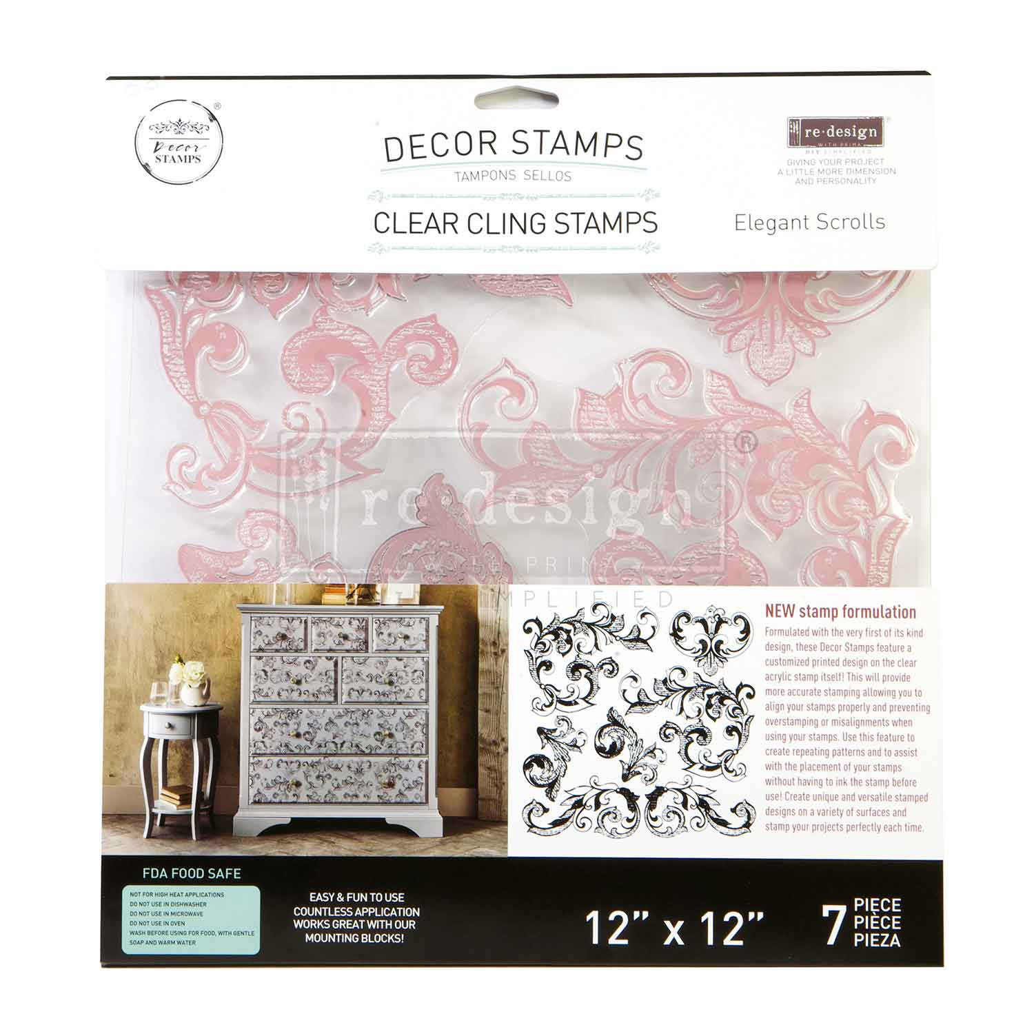 CLEARLY-ALIGNED DÉCOR STAMPS – Elegant Scrolls – 12×12 clear cling