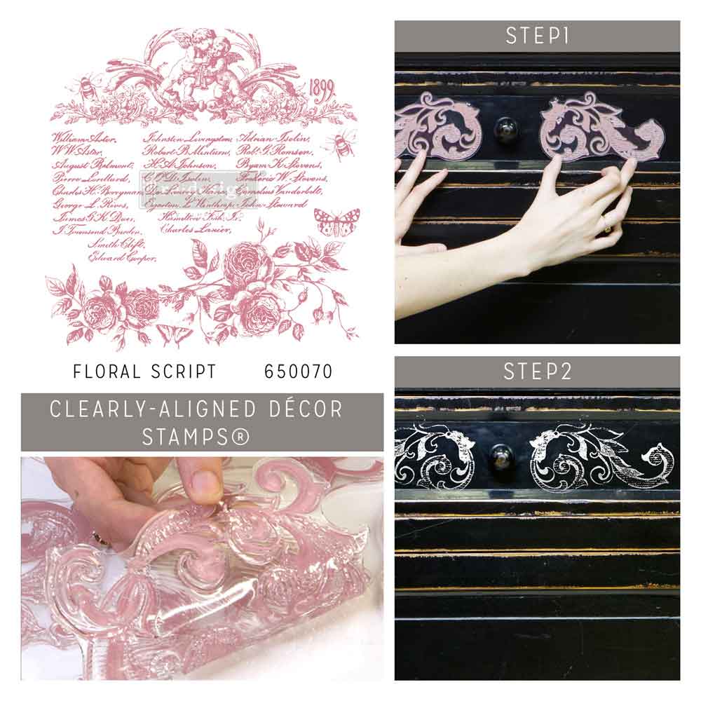 CLEARLY-ALIGNED DÉCOR STAMPS – Floral Script – 12×12 clear cling