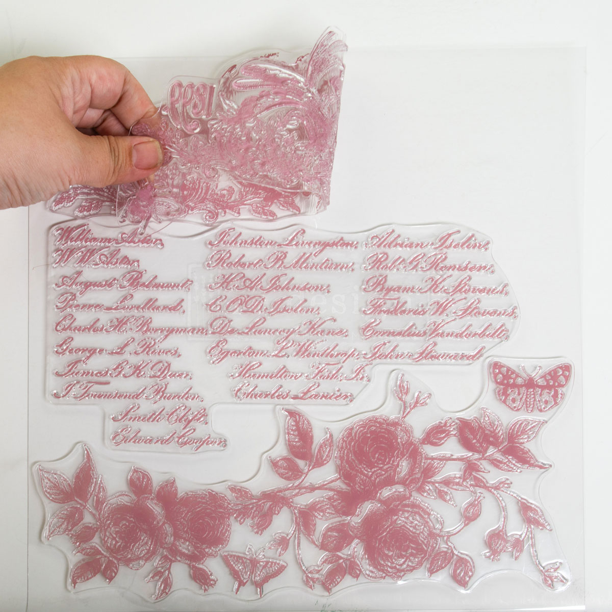 CLEARLY-ALIGNED DÉCOR STAMPS – Floral Script – 12×12 clear cling