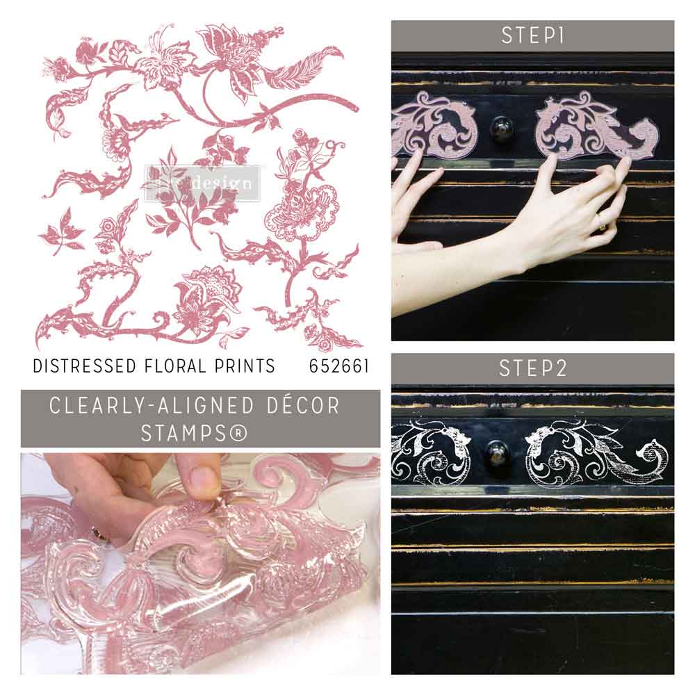 Redesign Decor Stamp – Distressed Floral Prints – 12″x12″ (7 pcs)
