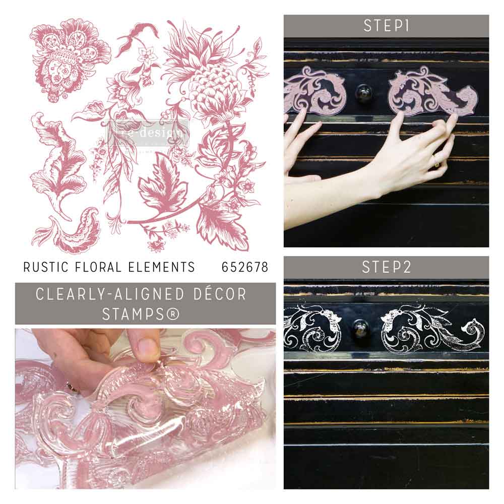 Redesign Decor Stamp – Rustic Floral Elements – 12″x12″ (5 pcs)