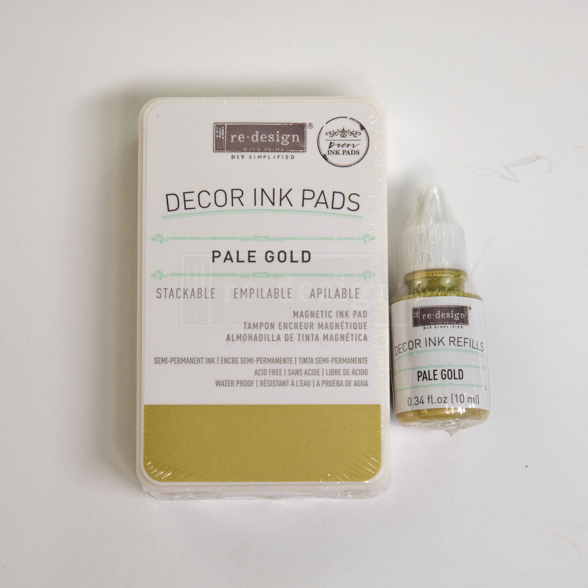 Décor Ink Pad – Pale Gold – 1 magnetic case + dry ink pad + 10ml ink bottle