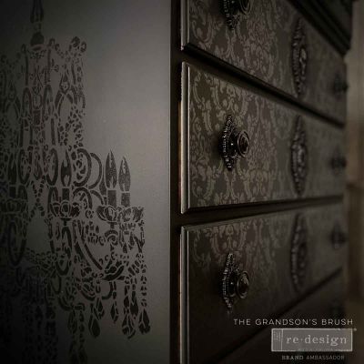 Décor Stencil – Empire Chandelier – 1 pc – design size 15.6″x24″ / sheet size 16″x24″x 16 Mil – Laser cut on 16 mil Mylar