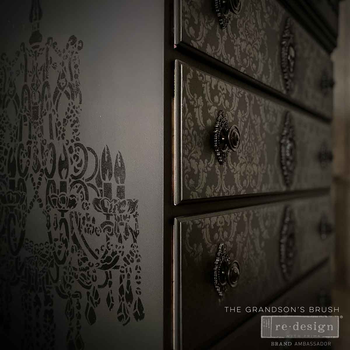 Décor Stencil – Empire Chandelier – 1 pc – design size 15.6″x24″ / sheet size 16″x24″x 16 Mil – Laser cut on 16 mil Mylar