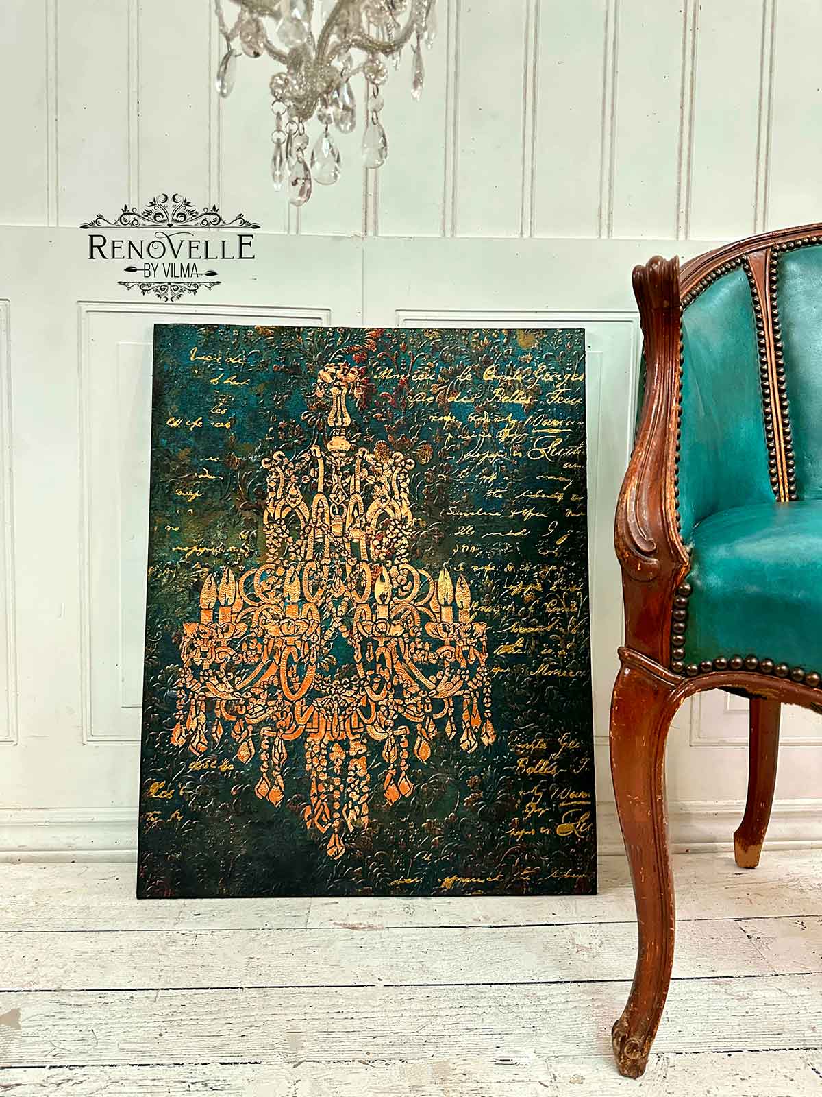 Décor Stencil – Empire Chandelier – 1 pc – design size 15.6″x24″ / sheet size 16″x24″x 16 Mil – Laser cut on 16 mil Mylar