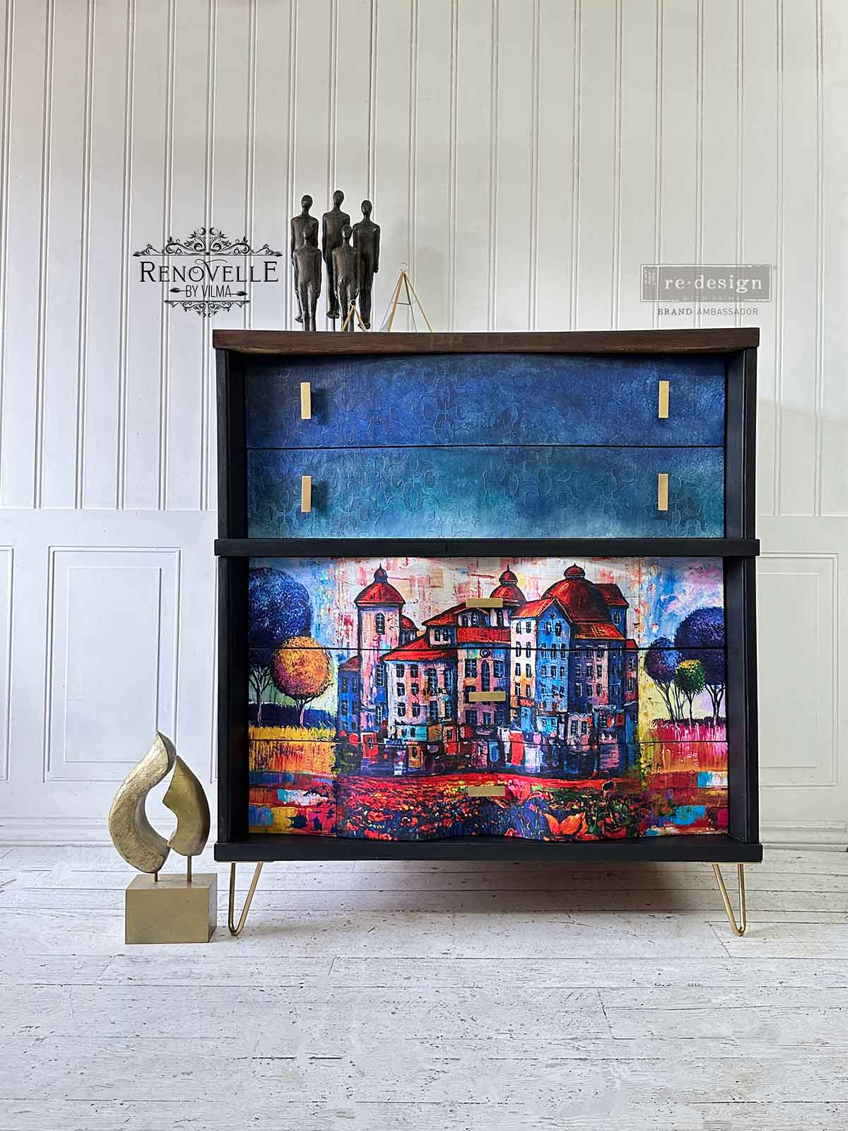 A1 Decoupage Fiber – Village In Color – 1 sheet, A1 size