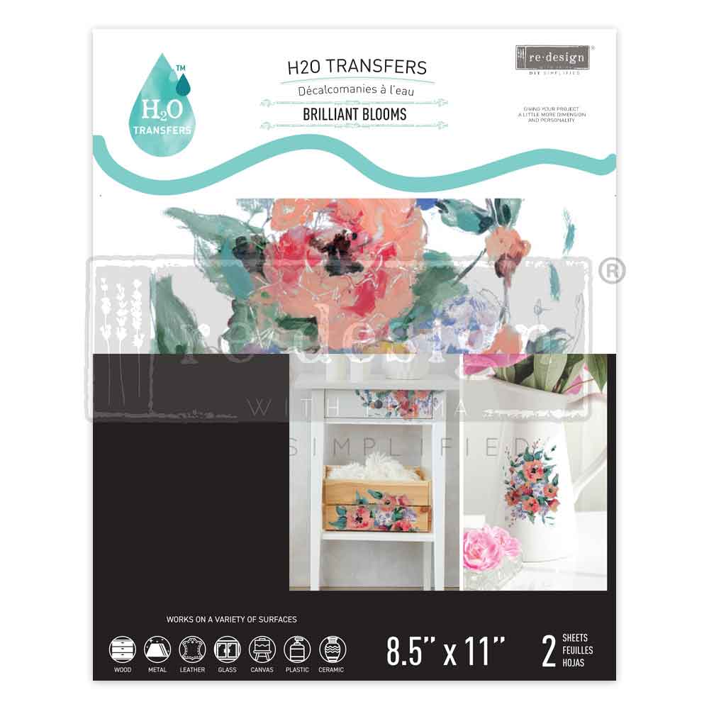 H2O Transfers – Brilliant Blooms – 2 sheets, 8.5″x11″