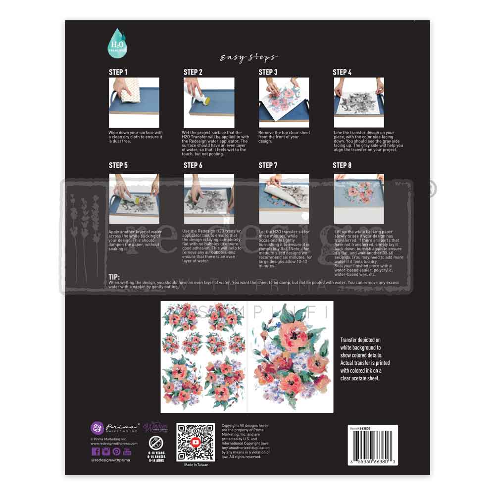 H2O Transfers – Brilliant Blooms – 2 sheets, 8.5″x11″