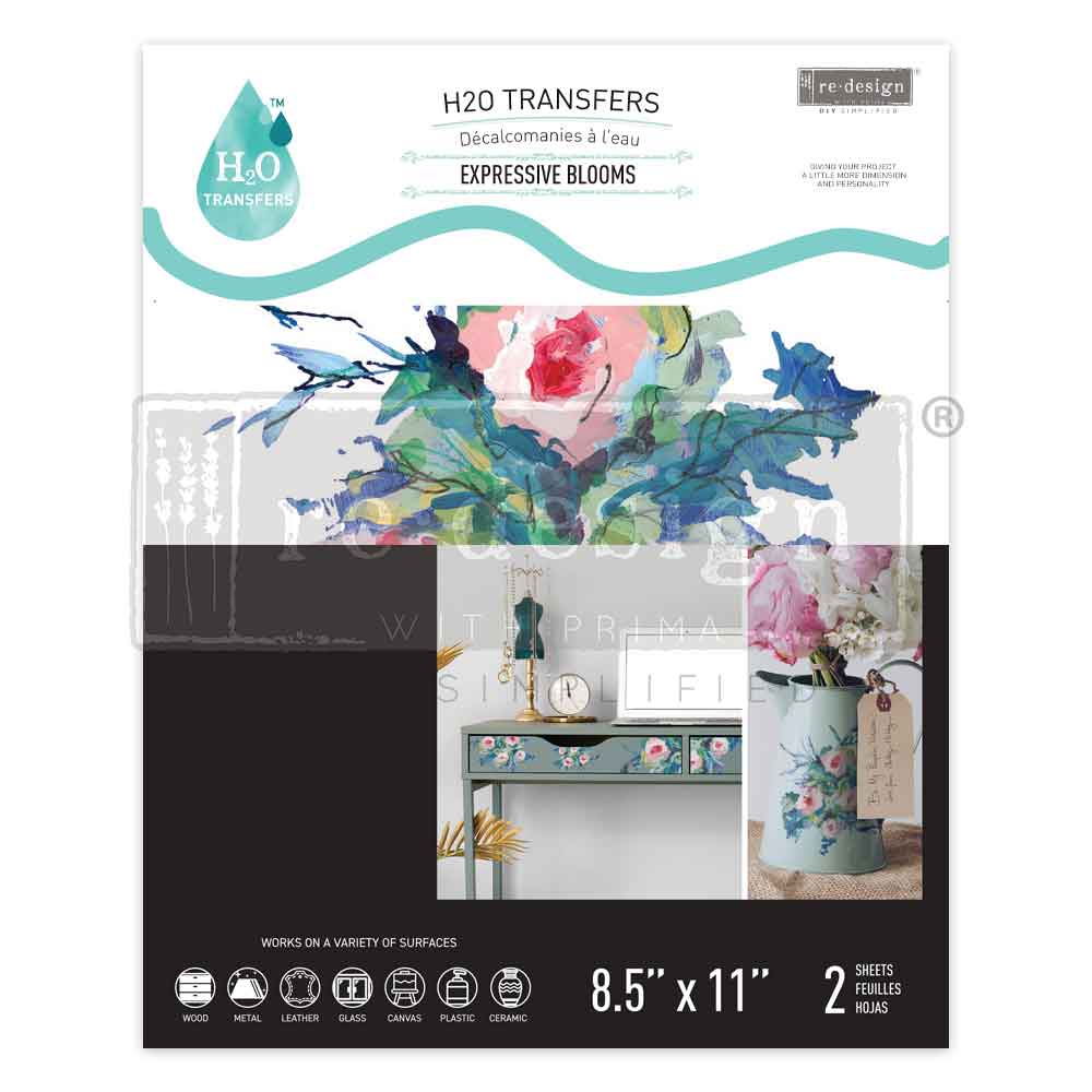 H2O Transfers – Expressive Blooms – 2 sheets, 8.5″x11″