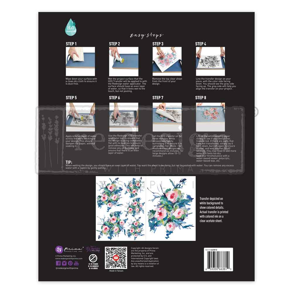 H2O Transfers – Expressive Blooms – 2 sheets, 8.5″x11″