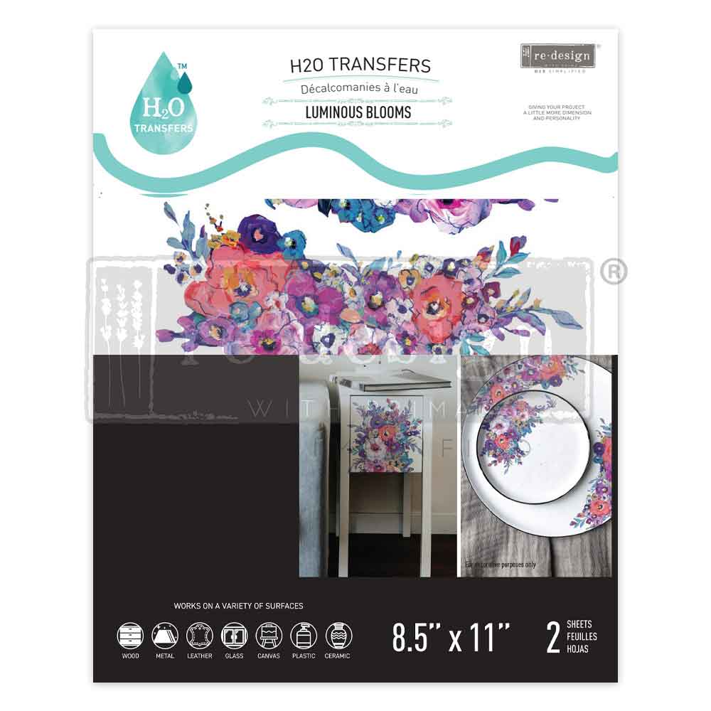 H2O Transfers – Luminous Blooms – 2 sheets, 8.5″x11″