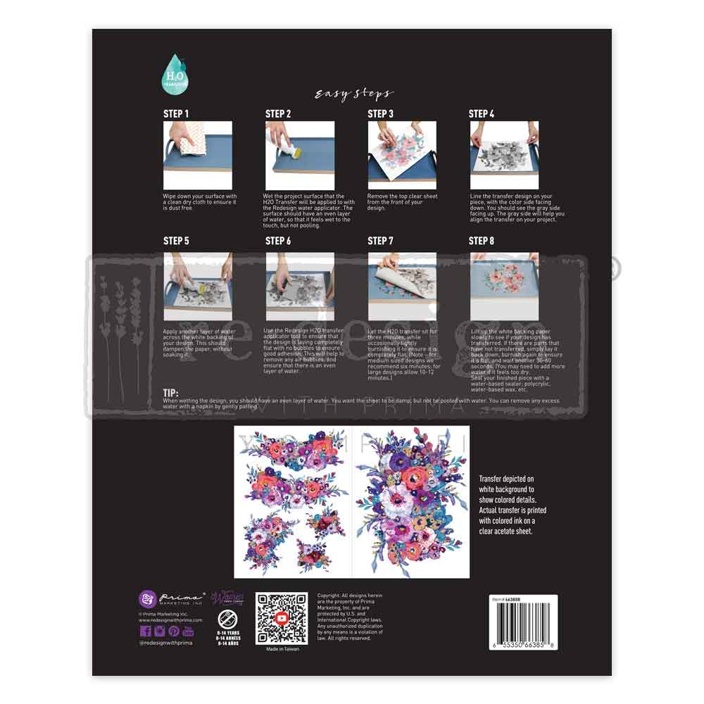 H2O Transfers – Luminous Blooms – 2 sheets, 8.5″x11″