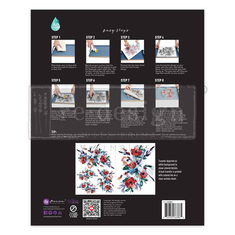 H2O Transfers – Radiant Blooms – 2 sheets, 8.5″x11″