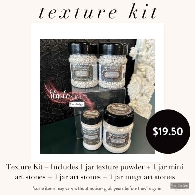 Texture Kit – Includes 1 jar texture powder + 1 jar mini art stones + 1 jar art stones + 1 jar mega art stones