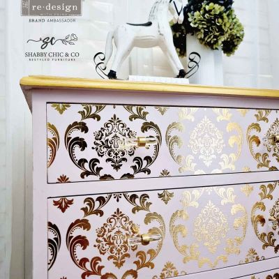 Decor Transfers® Gold Foil Kacha – House of Damask – total sheet size 18″x24″, cut into 2 sheets