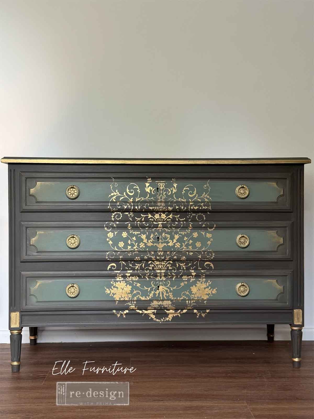 Decor Transfers® Gold Foil Kacha – Manor Swirls – total sheet size 18″x24″, cut into 2 sheets