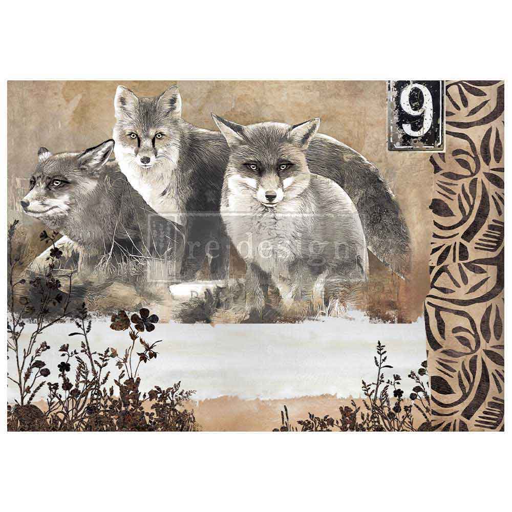A1 Decoupage Fiber – Calm Foxes – 1 sheet, A1 size
