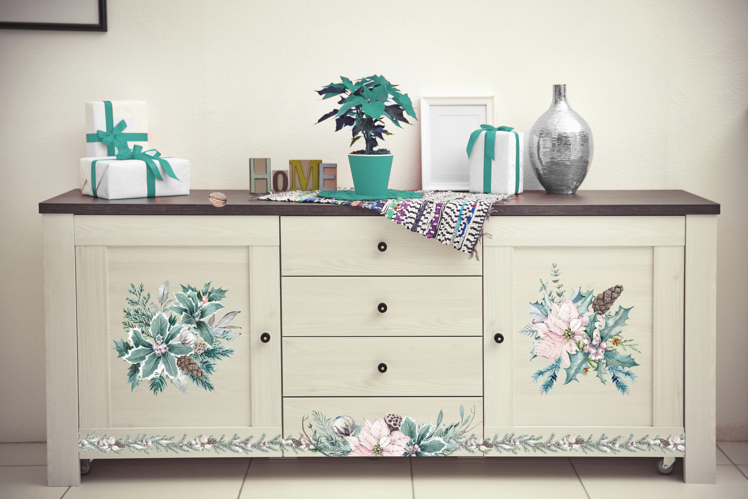 Decor Transfers® – Evergreen Florals – total sheet size 24″x35″, cut into 3 sheets