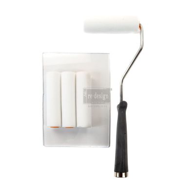 Redesign Roller Brush Set – 1 roller handle (full length 11.5″/ handle 5.25″x1.25″), 4 foam rollers (4″x1″), 1 5×7 acrylic block