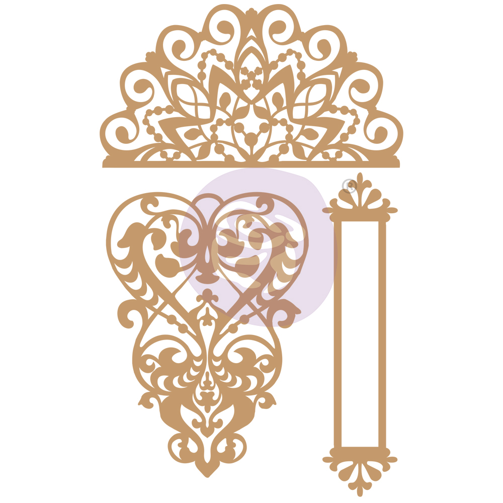 Chipboard Diecut - Lace & Heart -  3 pcs