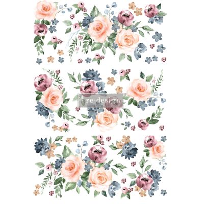 Redesign Decor Transfers® – Watercolor Bloom – total sheet size 24″x35″, cut into 3 sheets
