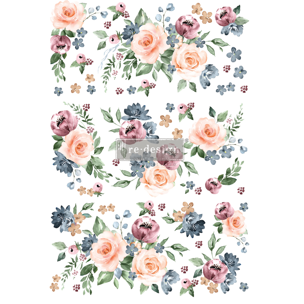 Redesign Decor Transfers® – Watercolor Bloom – total sheet size 24″x35″, cut into 3 sheets