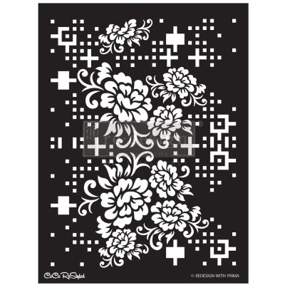 Redesign Stencil – CECE Floral Matrix 18×25.5 – sheet size 18″x25.5″, design size 15.9″x21.3″- Laser cut on 16 mil Mylar