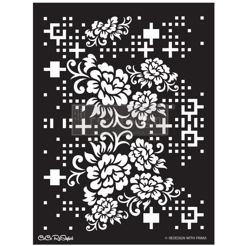 Redesign Stencil -  CECE Floral Matrix 18x25.5 - sheet size 18"x25.5"