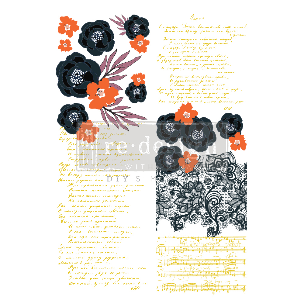 Decor Transfers® CeCe – Fleur Noir – total sheet size 24″x35″, cut into 2 sheets