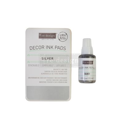Décor Ink Pad – Silver – 1 magnetic case + dry ink pad + 10ml ink bottle