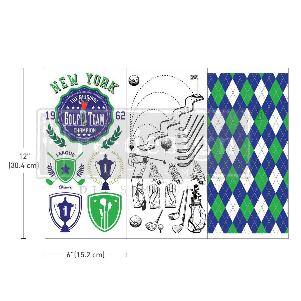 Redesign With Prima Small Transfers – Golf – 3 Sheets, 6″x12″
