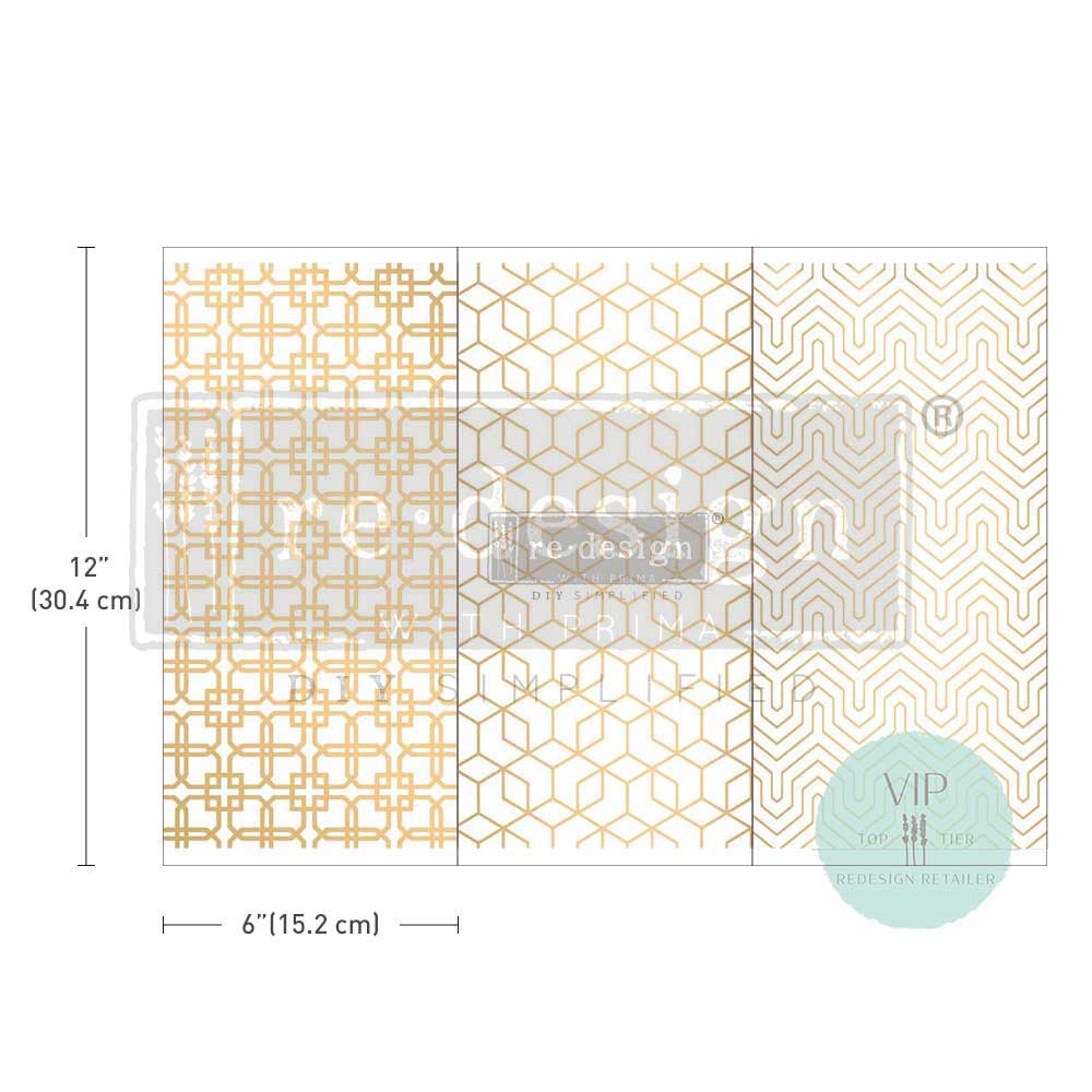 Decor Transfers® – Motif Géométrique – 6 sheets, 6″x12″ / rub-ons