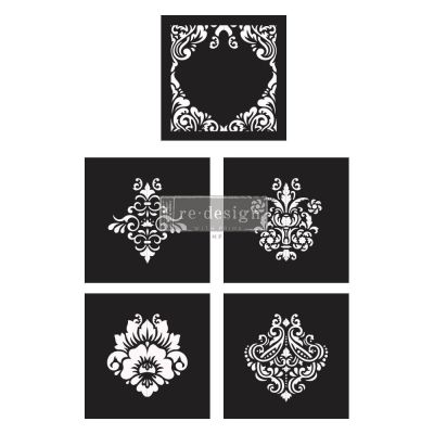 Decor Stencils® Cece – Mix & Style – Damask Elements – 5 pcs, 12″x12″ sheet size each – Laser cut on 16 mil Mylar