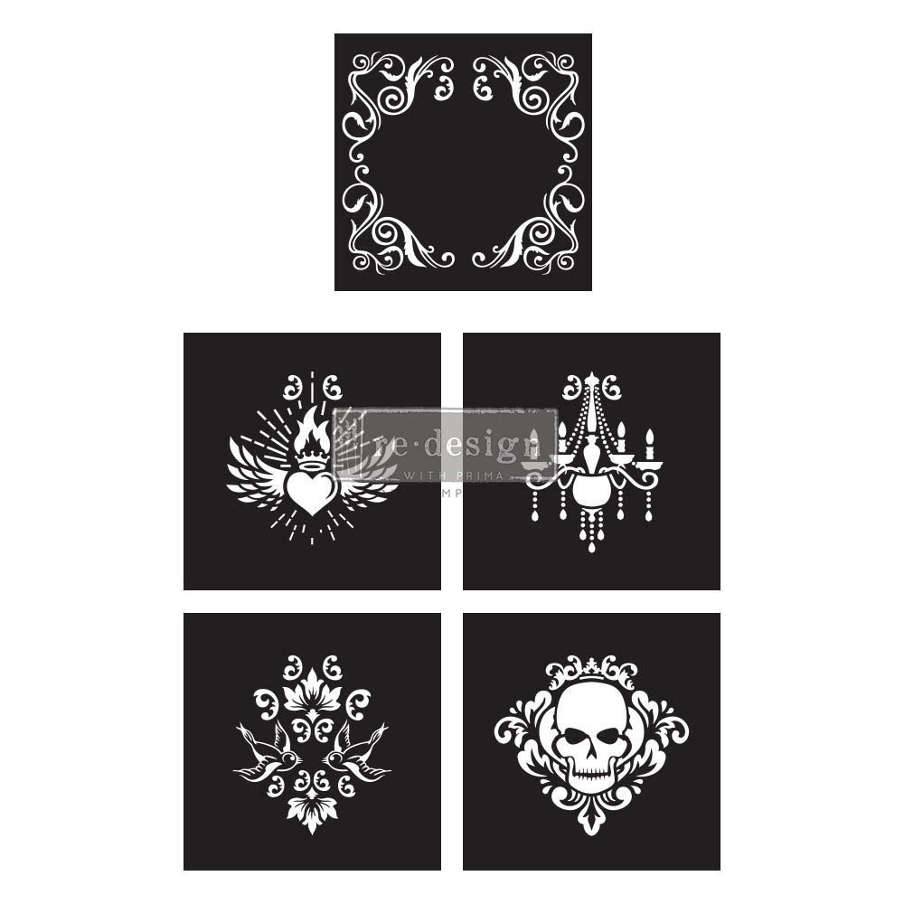Decor Stencils® Cece – Mix & Style – Glam Punk – 5 pcs, 12″x12″ sheet size each – Laser cut on 16 mil Mylar