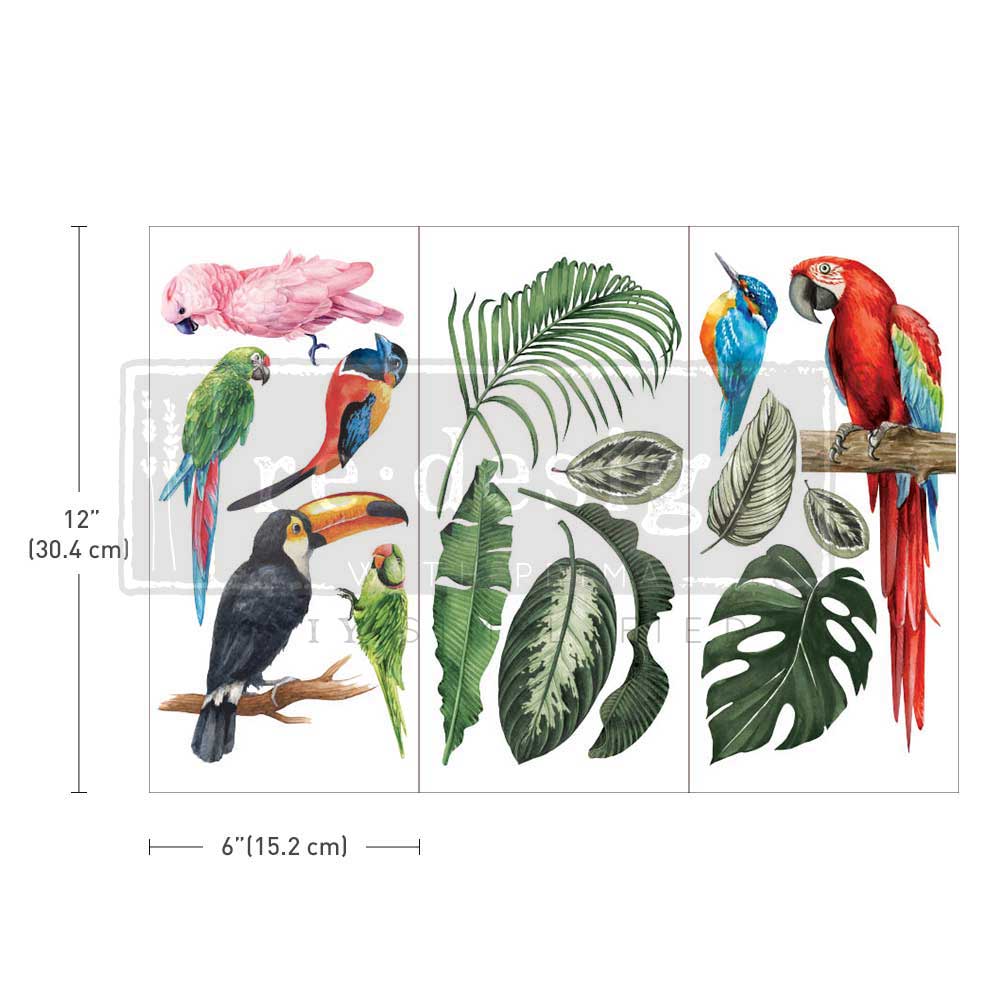 Small Transfers – Tropical Birds – 3 sheets, 6″x12″
