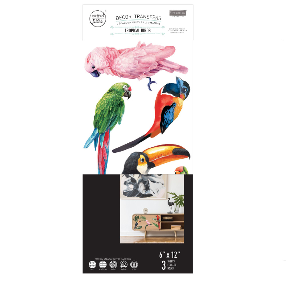 Small Transfers – Tropical Birds – 3 sheets, 6″x12″