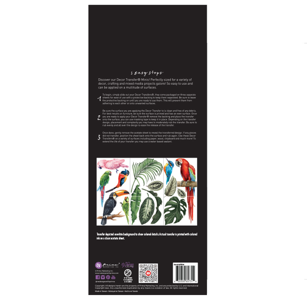 Small Transfers – Tropical Birds – 3 sheets, 6″x12″