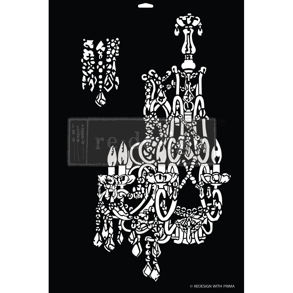 Décor Stencil – Empire Chandelier – 1 pc – design size 15.6″x24″ / sheet size 16″x24″x 16 Mil – Laser cut on 16 mil Mylar