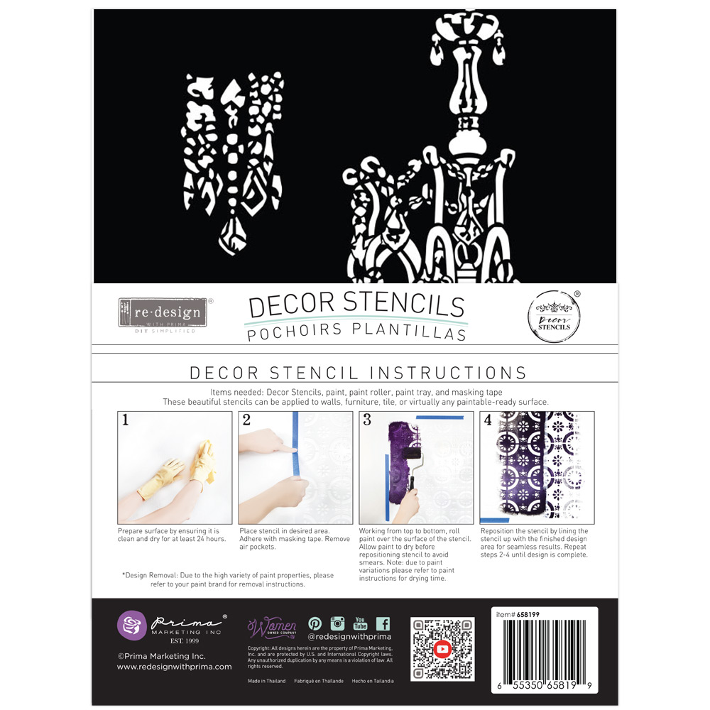 Décor Stencil – Empire Chandelier – 1 pc – design size 15.6″x24″ / sheet size 16″x24″x 16 Mil – Laser cut on 16 mil Mylar