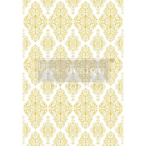 DECOR TRANSFERS® – KACHA GOLD DAMASK – TOTAL SHEET SIZE 24″X35″, CUT INTO 2 SHEETS