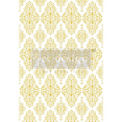 DECOR TRANSFERS® – KACHA GOLD DAMASK – TOTAL SHEET SIZE 24″X35″, CUT INTO 2 SHEETS