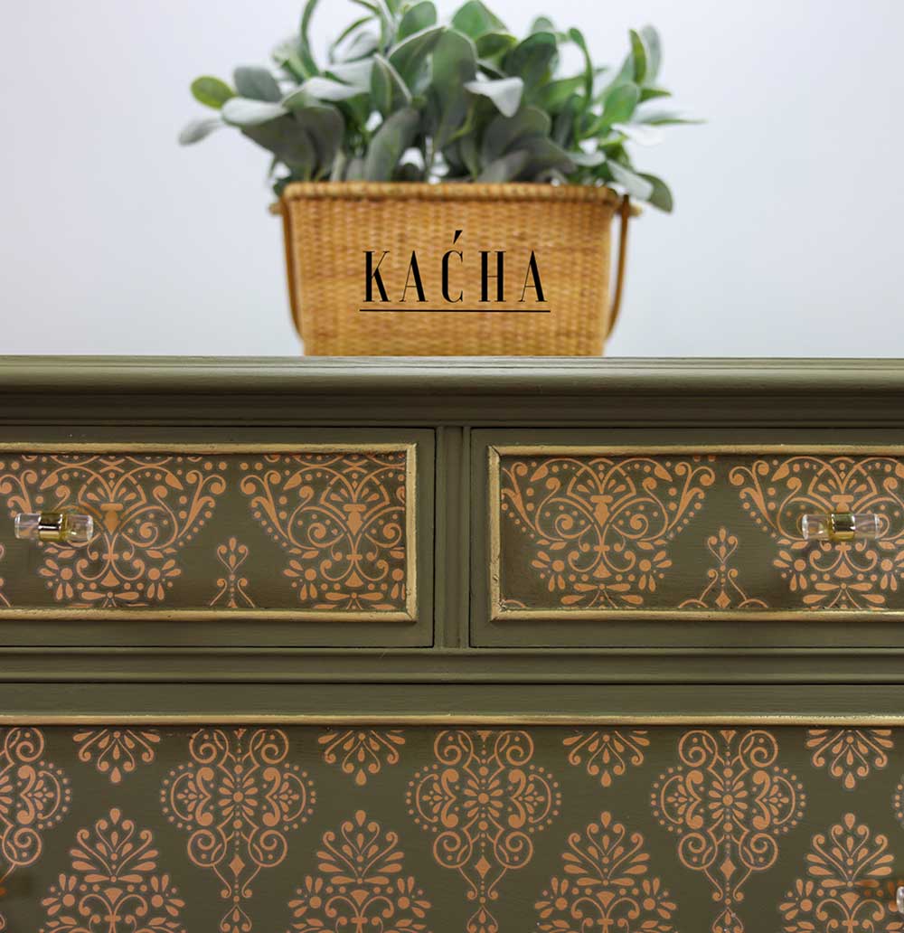 DECOR TRANSFERS® – KACHA GOLD DAMASK – TOTAL SHEET SIZE 24″X35″, CUT INTO 2 SHEETS