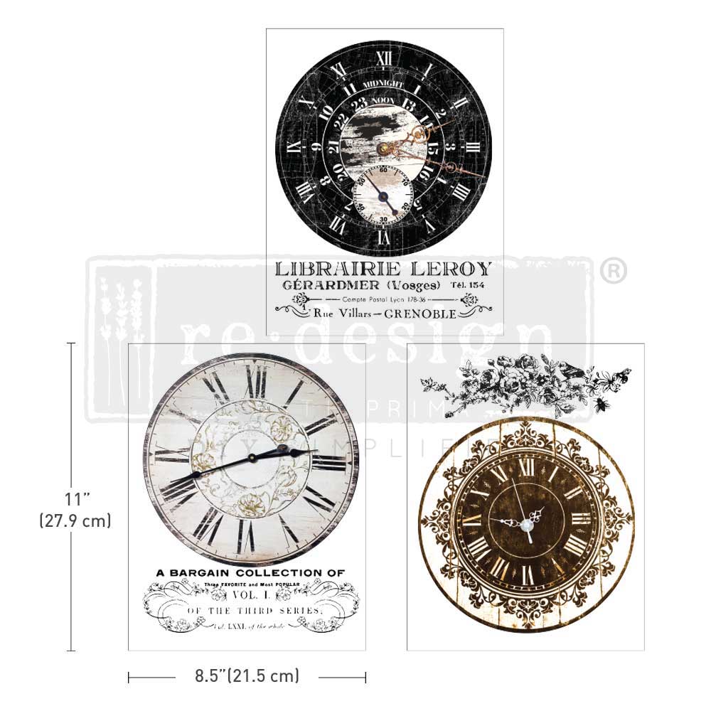 Middy Transfers® – Vintage Clocks – 3 sheets, 8.5″x11″