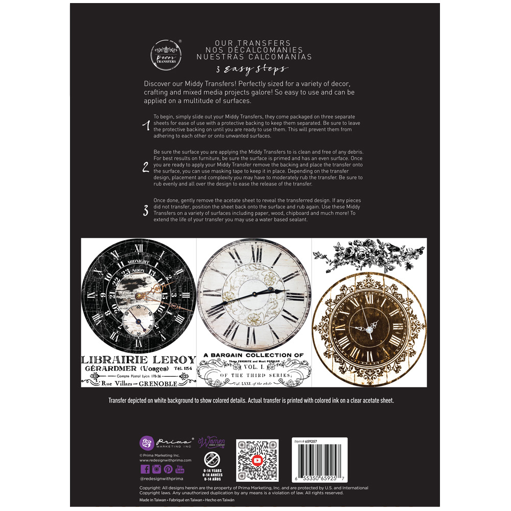 Middy Transfers® – Vintage Clocks – 3 sheets, 8.5″x11″