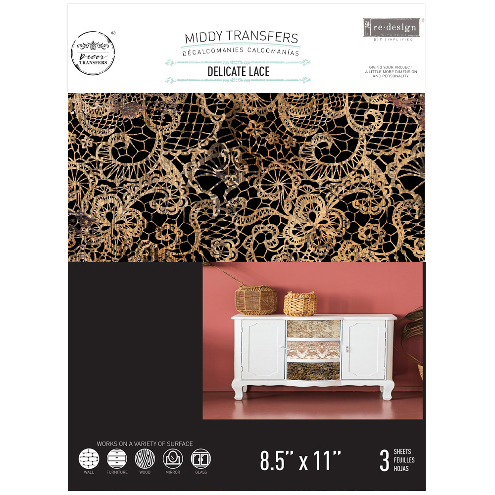 Middy Transfers® – Delicate Lace – 3 sheets, 8.5″x11″
