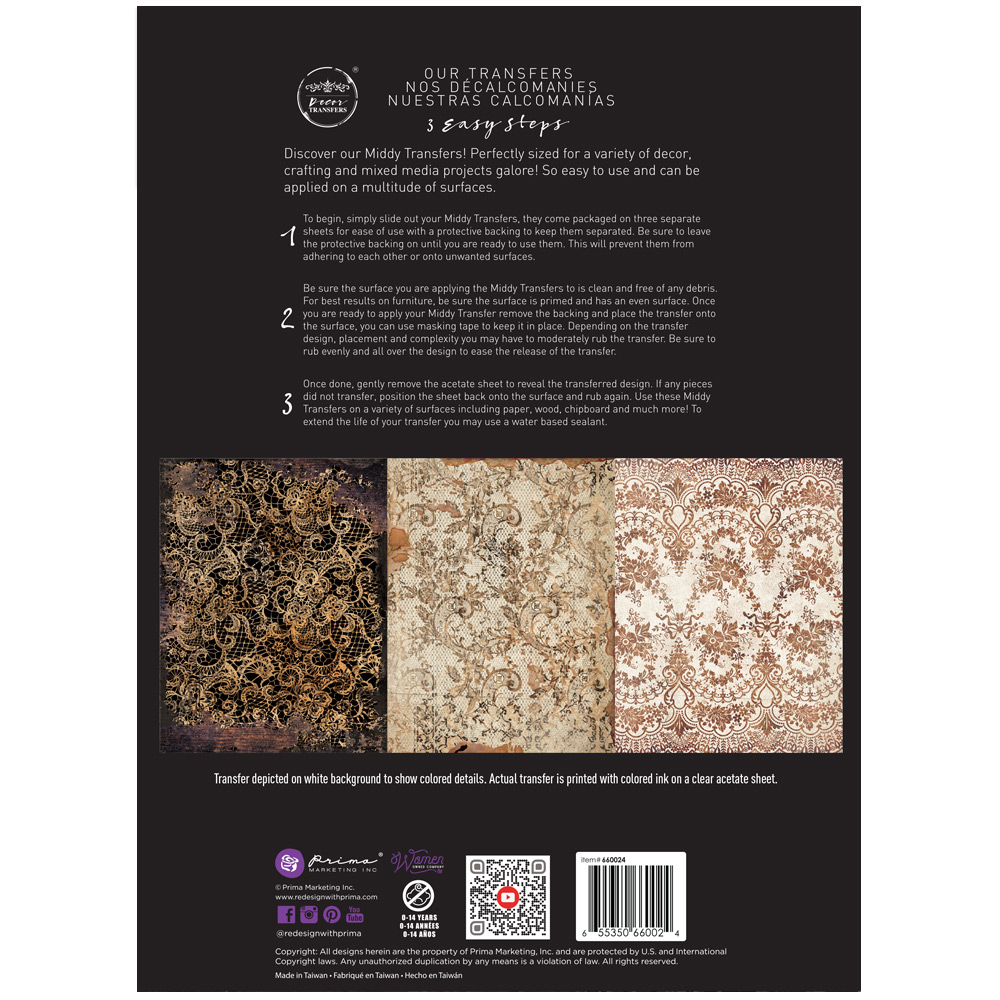 Middy Transfers® – Delicate Lace – 3 sheets, 8.5″x11″