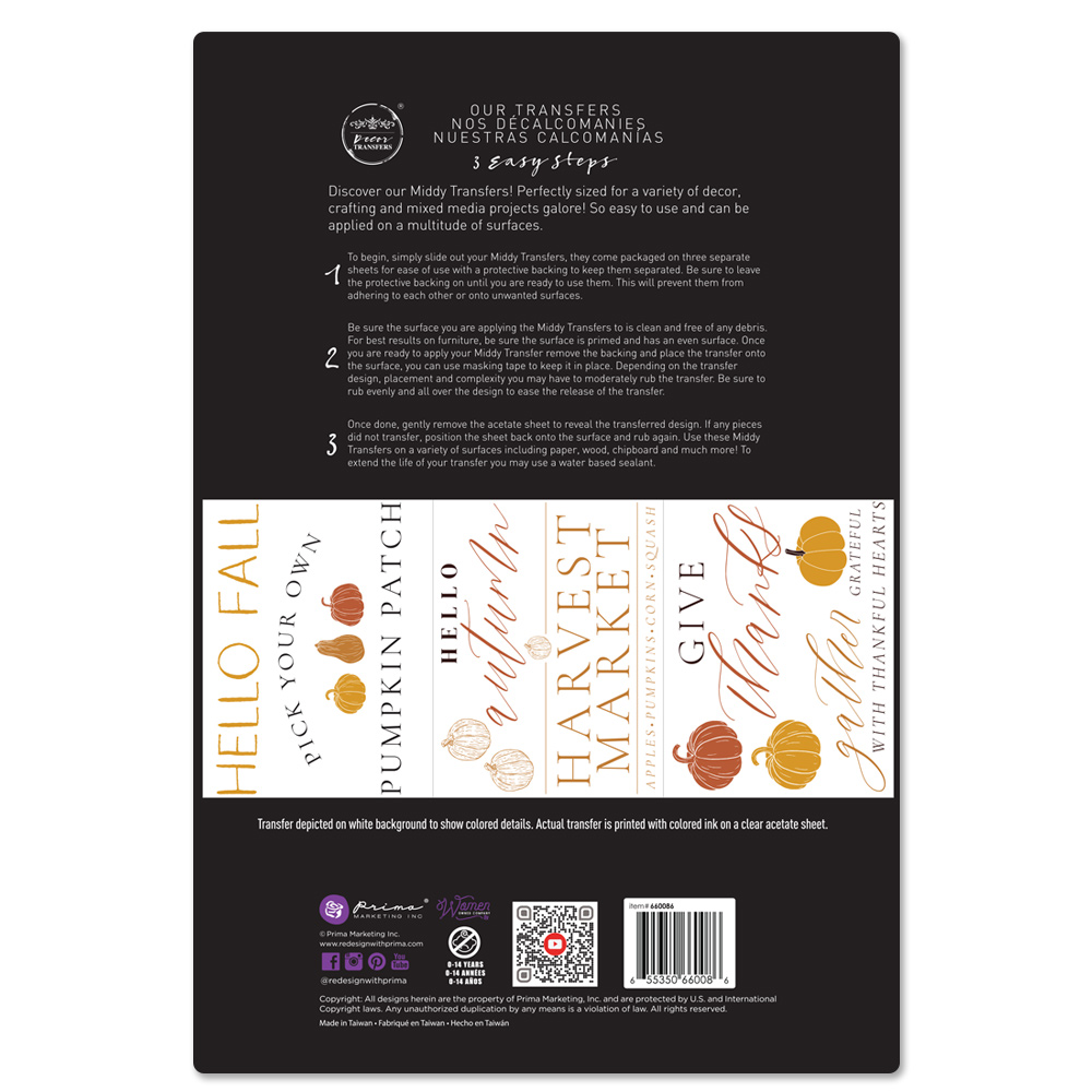 MIDDY TRANSFERS® – Fall Festive – 3 sheets, 8.5″x11″
