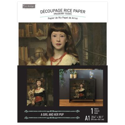 REDESIGN A1 DECOUPAGE RICE PAPER (MULBERRY TISSUE PAPER) – A GIRL AND HER PUP 23.4″X33.1″